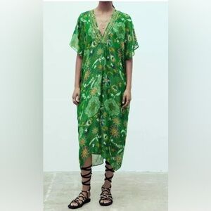 Zara V neck kaftan dress NWOT